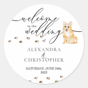 Corgi puppy Dog Wedding Welcome Classic Round Sticker