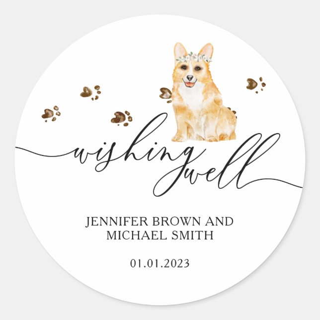 Corgi puppy Dog Wishing Well Classic Round Sticker (Front)