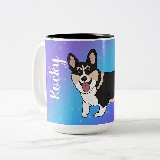Corgi Puppy Galaxy  Two-Tone Coffee Mug (Front Left)