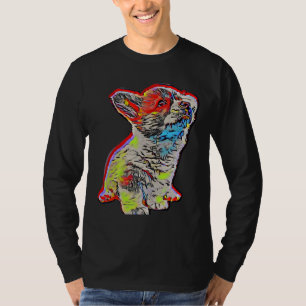Corgi Puppy In A Bold Orange And Blue Print T-Shirt