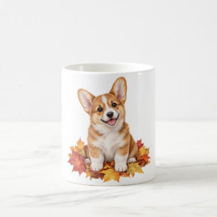Corgi Puppy in Fall Leaves Coffee Mug