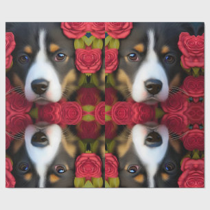 Corgi Puppy in red roses Tissue Paper
