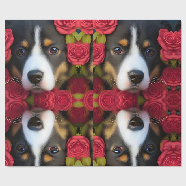 Corgi Puppy in red roses Tissue Paper (Seam)
