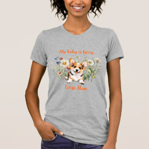 Corgi Puppy in Wildflowers Custom Wording  T-Shirt