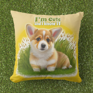 Corgi puppy on the grass cute pet cushion