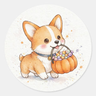 Corgi Puppy Trick-or-Treat Halloween Classic Round Sticker