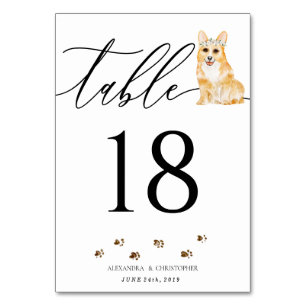 Corgi puppy Wedding Calligraphy Signature Table Number