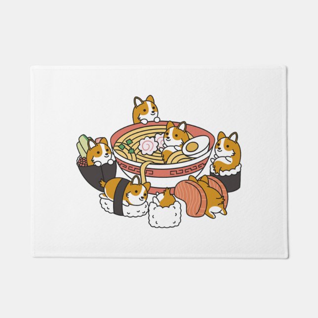 Corgi Ramen Sushi  Doormat (Front)