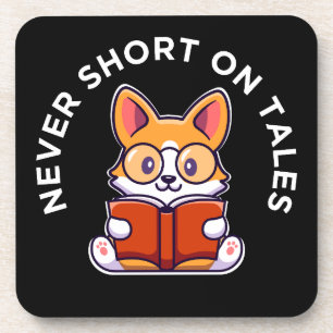 Corgi Reading a Book Funny Pun Coaster