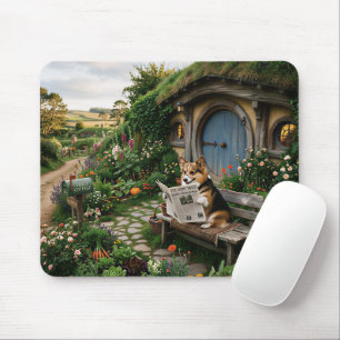 Corgi reading local newspaper in garden mouse pad