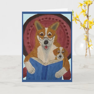 Corgi reading to Puppy Card