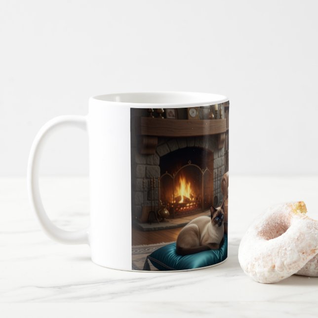 Corgi reads to cat coffee mug (With Donut)