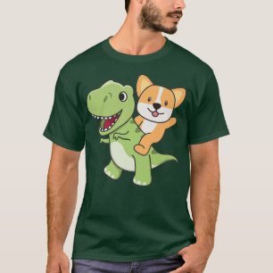 Corgi Rides On Tre Cute Tyrannosaurus With Dogs-60 T-Shirt