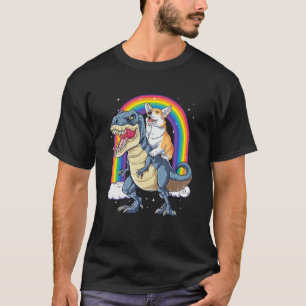 Corgi Riding Dinosaur rex Boys Girls Space Galaxy T-Shirt