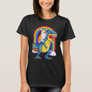 Corgi Riding Dinosaur Rex Rainbow Dog T-Shirt