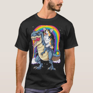 Corgi Riding Dinosaur T rex Boys Girls Rainbow Spa T-Shirt