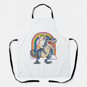 Corgi Riding Dinosaur T rex Shirt Funny Rainbow Do Apron