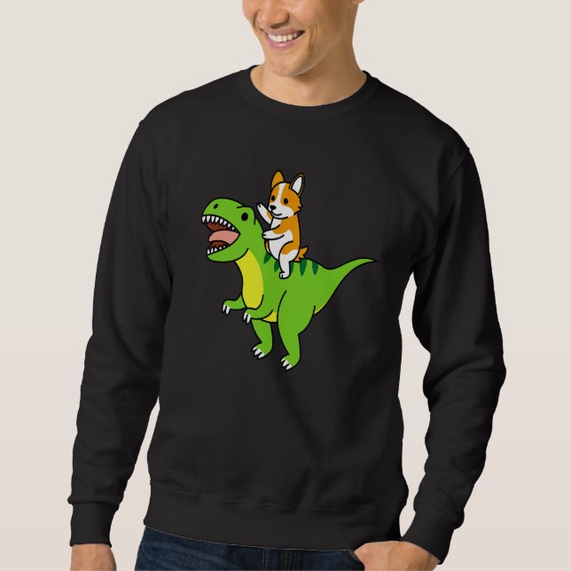 Corgi Riding Rex Dinosaur Dog Sweatshirt (Front)
