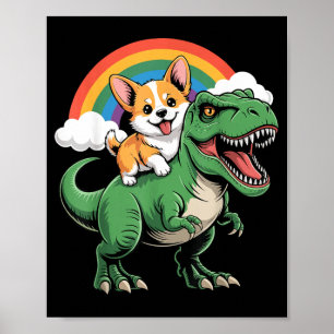 Corgi Riding T-Rex Poster