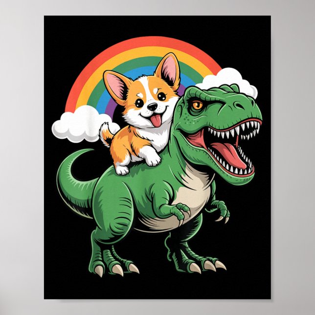 Corgi Riding T-Rex Poster (Front)