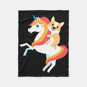 Corgi Riding Unicorn Cute Funny Dog Halloween Cost Fleece Blanket