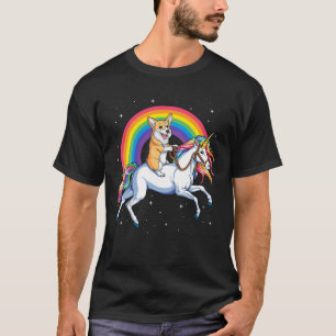 Corgi Riding Unicorn Girls Kids Rainbow Gifts Spac T-Shirt