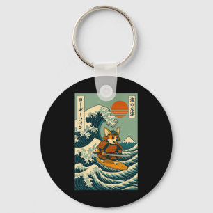 Corgi Samurai Surfing Japanese Wave Katana Key Ring
