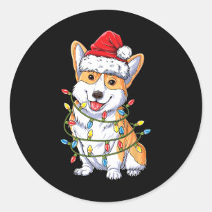 Corgi Santa Christmas Tree Lights Xmas Boys Men Co Classic Round Sticker