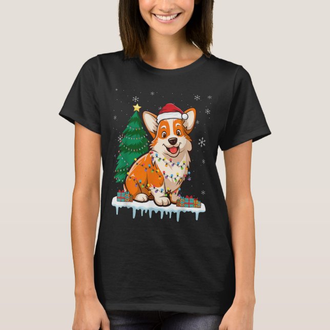 Corgi Santa Christmas Tree Lights Xmas Boys Men Co T-Shirt (Front)