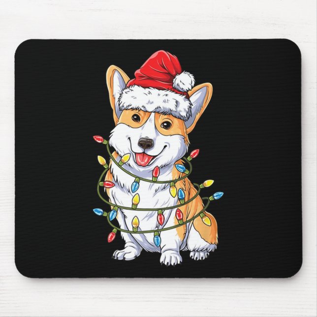 Corgi Santa Christmas Tree Lights Xmas  Mouse Pad (Front)