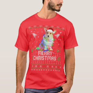 Corgi Santa Hat Dog Christmas Tree Lights Holiday T-Shirt