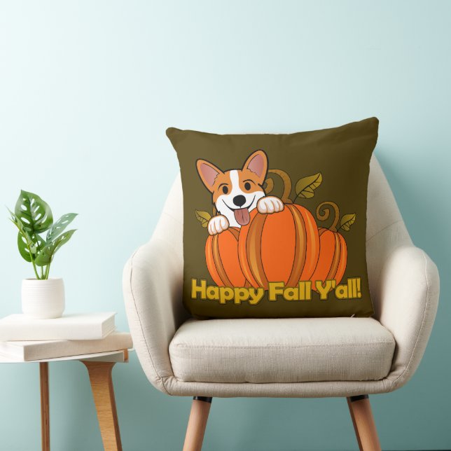 Corgi says Happy Fall Y'all! Cushion (Chair)