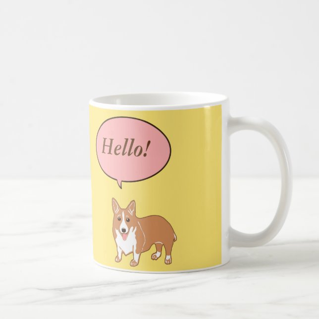 Corgi Says Hello Yellow Mug (Right)