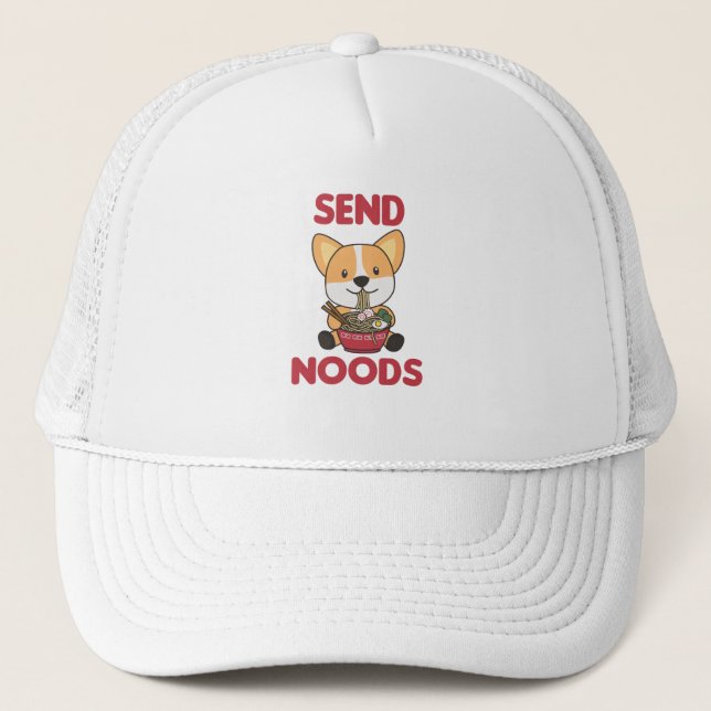 Corgi Send Noods Ramen Cute Kawaii Noodles Dogs Trucker Hat (Front)