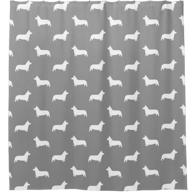 Corgi Silhouettes Pattern Grey Shower Curtain (Front)