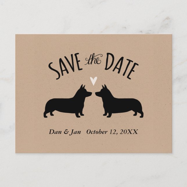 Corgi Silhouettes Wedding Save the Date Announcement Postcard (Front)