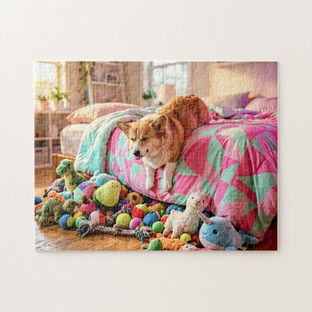 Corgi Sliding Sleepily Off Bed Jigsaw Puzzle (Horizontal)