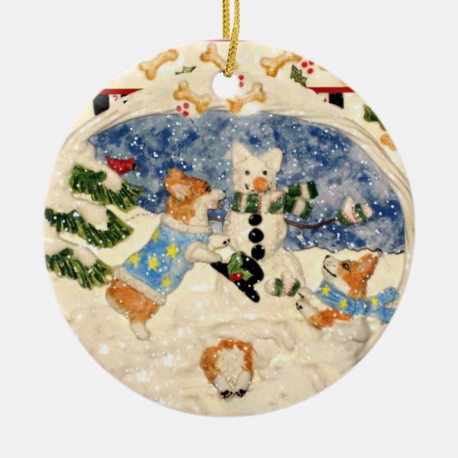Corgi Snowman Ornament (Front)