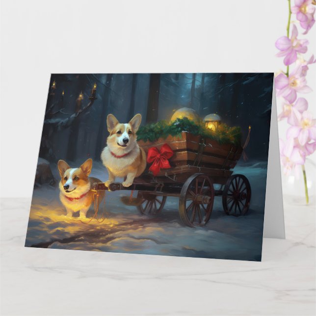 Corgi Snowy Sleigh Christmas Decor  Card (Orchid)