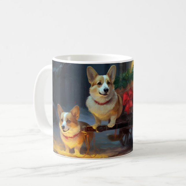 Corgi Snowy Sleigh Christmas Decor  Coffee Mug (Front Left)