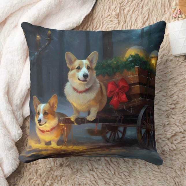 Corgi Snowy Sleigh Christmas Decor  Cushion (Blanket)