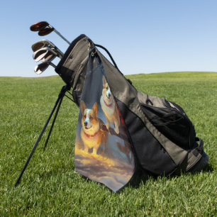 Corgi Snowy Sleigh Christmas Decor Golf Towel