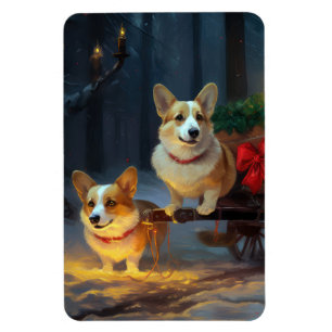 Corgi Snowy Sleigh Christmas Decor Magnet