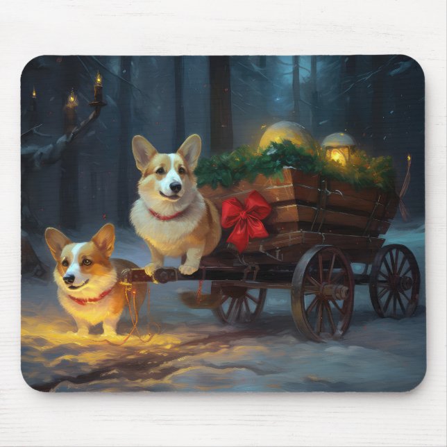 Corgi Snowy Sleigh Christmas Decor  Mouse Pad (Front)