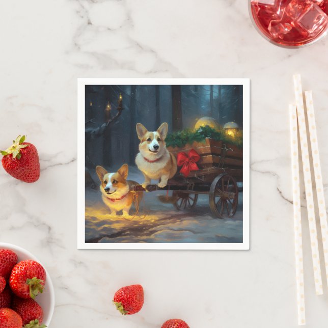 Corgi Snowy Sleigh Christmas Decor  Napkin (Insitu)