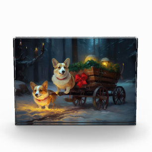 Corgi Snowy Sleigh Christmas Decor  Photo Block
