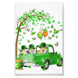 Corgi St Patricks Day Green Truck Under The Tree Photo Print
