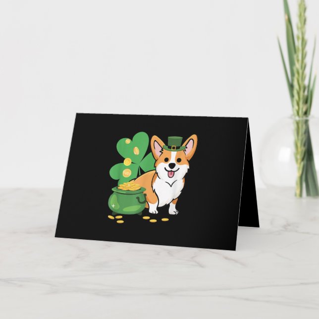 Corgi St Patricks Day With Leprechaun Hat Card (Front)