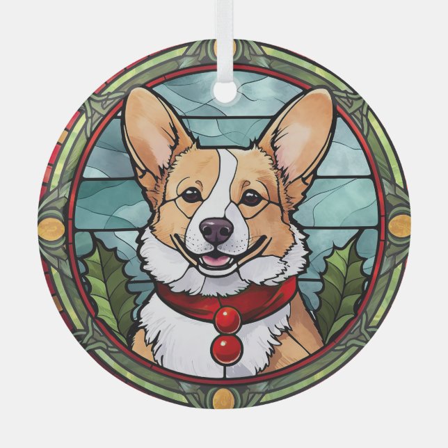 Corgi Stained Glass Christmas Tree Decoration (Front)
