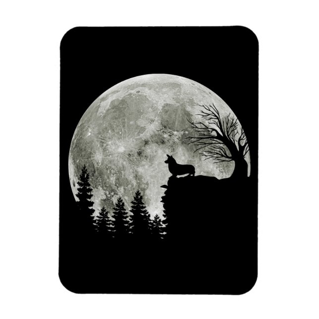Corgi Standing On Mountain Moonlight Halloween Magnet (Vertical)